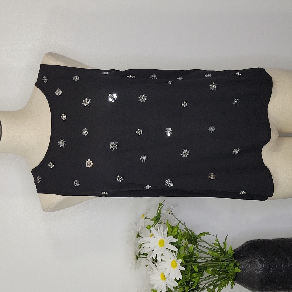 Forever 21 Contemporary Black Floral Embellished Tank SZ XS   3/$15